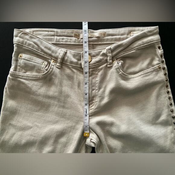 ZARA WOMAN ‘Cigarette Leg’ Studded Cream Denim Jeans sz 4 - Picture 13 of 16